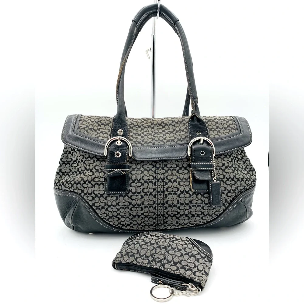 COACH✨Two Piece Soho Vintage Monogram Buckle Flap Hobo & Coin Purse